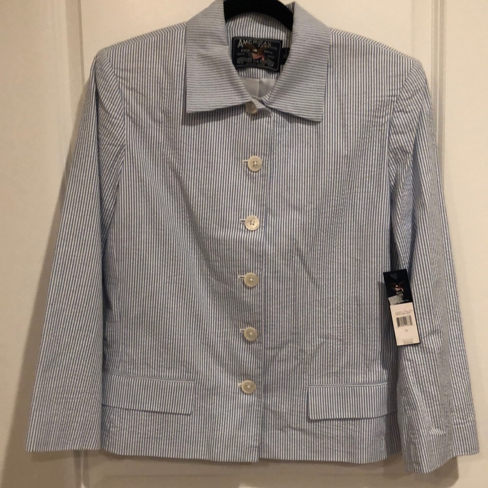 NWT Seersucker Striped Button Down Jacket